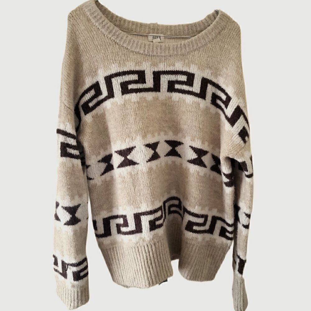 a.n.a. A New Approach Beige Aztec Print Long Sleeve Sweater